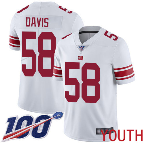 Youth New York Giants 58 Tae Davis White Vapor Untouchable Limited Player 100th Season Football NFL Jersey